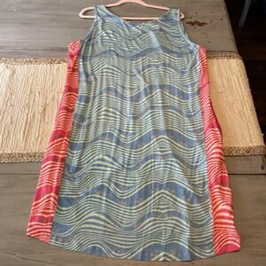 NWT Benares Pink Blue Wavy La Vie Sleeveless Shirt Dress Sz XL Bicycle Print